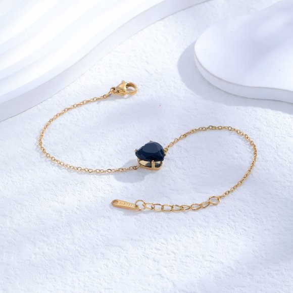 3/$35 24K Gold Plated Black Heart Bracelet Cubic Zirconia Chain Stainless Steel - Picture 4 of 6